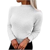 Floerns Women's Fuzzy Mohair Fall Sweater Long Sleeve Mock Neck Knit Cozy Pullover Jumper Tops