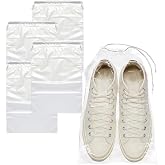 PUREVACY Clear Drawstring Bags, 12 x 16 Inch Plastic Shoe Bags with Cotton Drawstrings, Pack of 100 for Travel Storage and Packaging