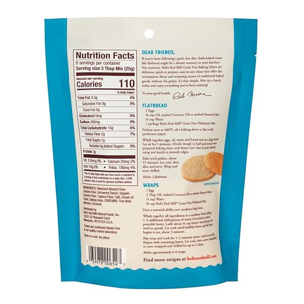 BOBS RED MILL, GRAIN FREE FLATBREAD MIX, 7.05 OUNCE