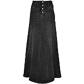 CHARTOU Women's Retro Exposure Button-Fly Packaged Hip A-Line Maxi Long Denim Skirt