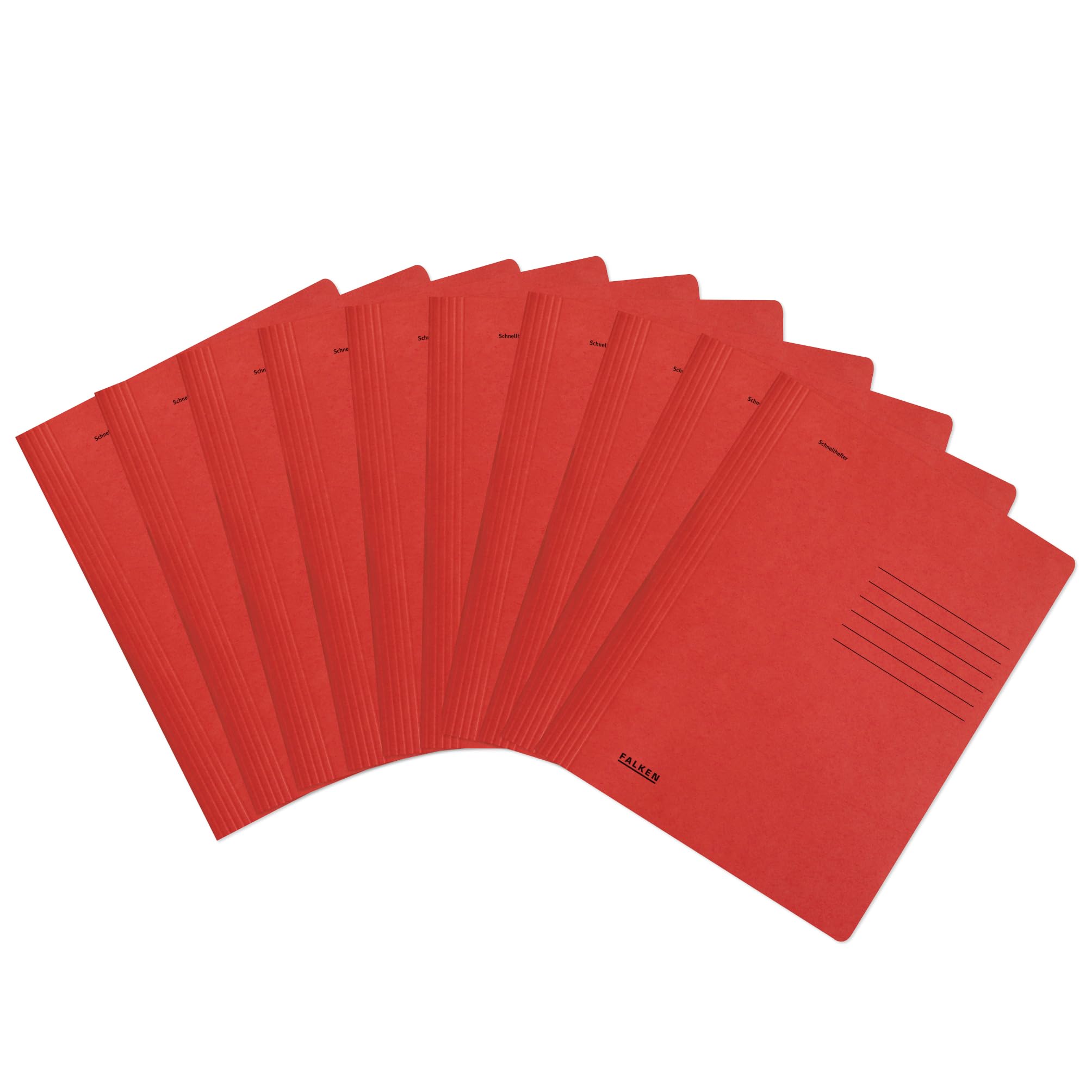 Original Falken 10-pack of intensive colour loose-leaf binders. Made in Germany. Ready-to-use folded staplers made of recycled cardboard, DIN A4 commercial and public authority stapling red Blue Angel
