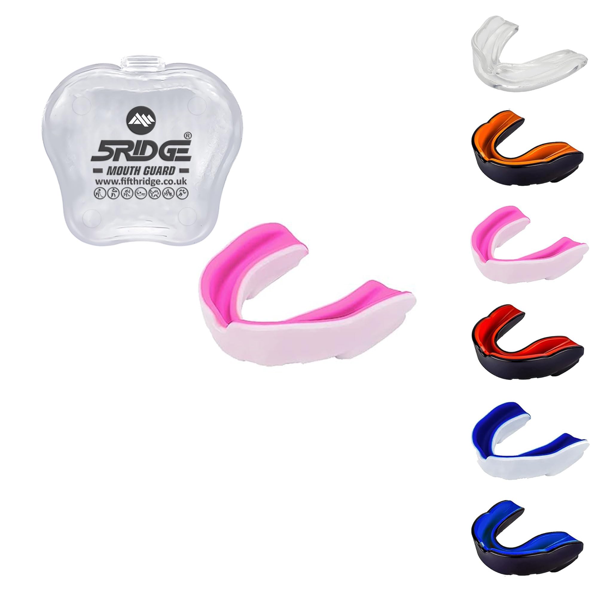 Gum Shield Mouth Guard Adult Youth & Junior Gum Shield for All Contact Sports Mouth Guard Boxing, MMA, Mouthguard Rugby, Football, Lacrosse, Hockey Mouthguard (Pink/White, Juniors Under 11 Years)