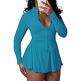 Adogirl Womens Sexy Flared Tennis Skirt Sets Slim Zip Up Jacket 2 Piece Outfits Athletic Matching Mini Dress with Shorts