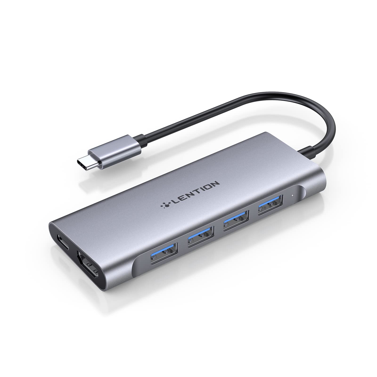 LENTION USB-C Multi-Port Hub with 4K HDMI Output, 100W PD, 4 USB 3.0 5Gbps Compatible 2024-2016 MacBook Pro, New Mac Air & Surface, Chromebook, iPhone 15, More, Stable Driver Adapter (C35, Space Gray)