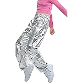 LOLANTA Girls Metallic Jogger Pants, Shiny Jazz Street Hip Hop Dance Pants 7-16, Convertible Leg Opening