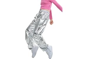 LOLANTA Girls Metallic Jogger Pants, Shiny Jazz Street Hip Hop Dance Pants 7-16, Convertible Leg Opening