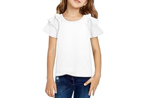 DOKOTOO KIDS Girls Ruffle Sleeve Shirts Summer Cute Crewneck Blouse Tops 6-15 Years