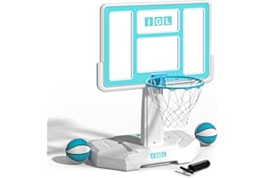 IGL Pool Basketball Hoop, Poolside Outdoor Basketball Hoop with 32/44in Backboard, Base & Stand Double Water Storage Basketball Goal with 2 Ball & Inflator, Stainless Steel Rim, Fixed Height