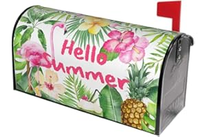 Sweetshow Summer Tropical Pink Flamingo Theme Mailbox Cover Palm Leaf and Flowers Magnetic Mailbox Covers Hello Summer Leaf Large Post Letter Box Covers Garden Yard Home Decor for Outside 21" x18"