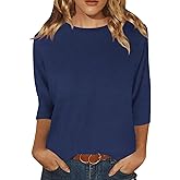 JomeDesign Womens Tops 3/4 Sleeve Shirts Round Neck Loose Casual Blouses Floral Print Tshirts