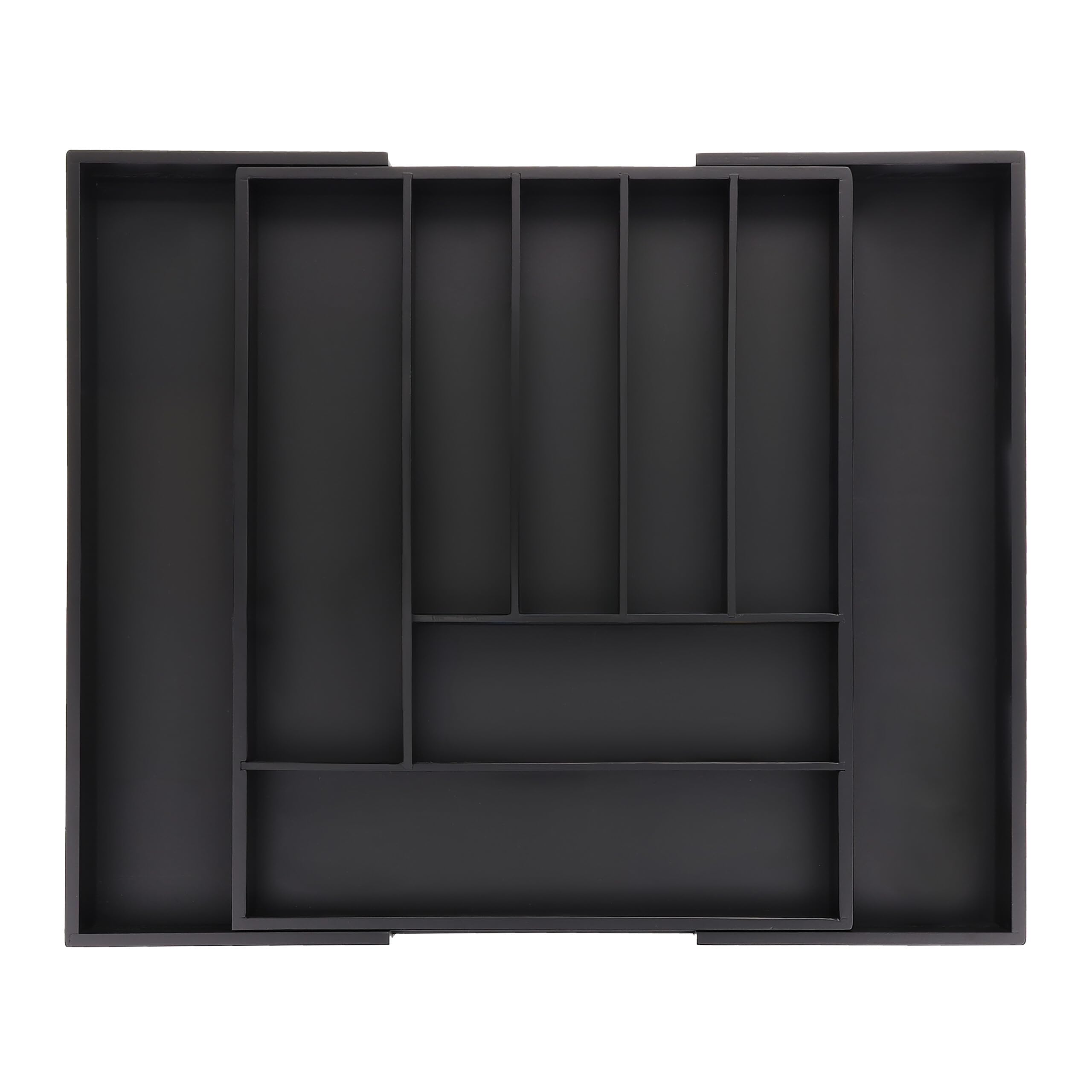 Relaxdays Extendable Cutlery Tray, Bamboo, 7-9 Compartments, HWD: 5 x 33.5-49.5 x 44.5 cm, Kitchen Drawer Insert, Black