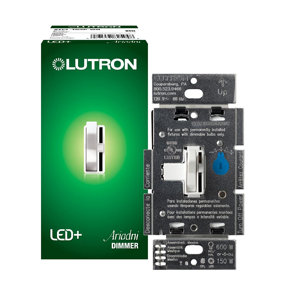 Photo 1 of Lutron Ariadni/Toggler LED+ Dimmer Switch for Dimmable LED, Halogen and Incandescent Bulbs, 150 Watt, Single-Pole or 3-Way, AYCL-153P-WH, White