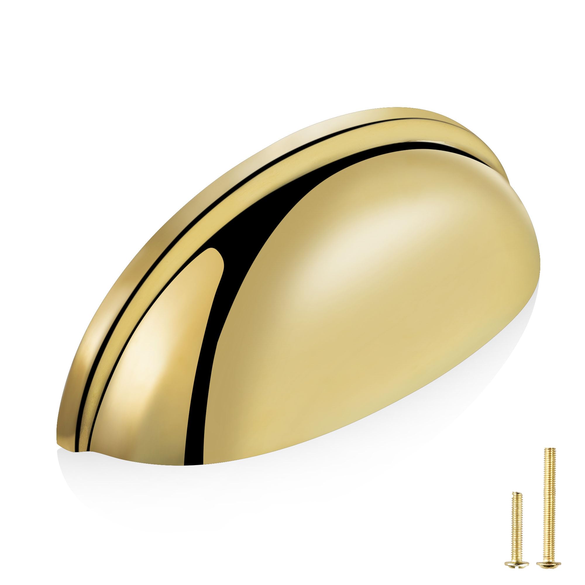 Photo 1 of QOGRISUN 5-Pack Unlacquered Brass Cabinet Cup Pulls, Gold Bin Cup Drawer Dresser Handles, 3-Inch Hole Center, Kitchen Cupboard Hardware,Lead-Free Polished Brass Finish