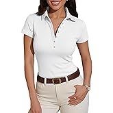 Prettywear Womens Short Sleeve V Neck Polo Shirts Dressy Casual Work Collared Button Summer Slim Fit Tops