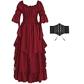 Renaissance Dress Women Gothic Witch Dress Medieval Ruffle Victorian High Low Dress Costume Set with Corset Belt