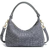 Suede Shoulder Bag for Women Retro Crescent Woven Hobo Purses Slouchy Crossbody Handbag with Adjustable Strap