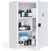 Uniclife Locking Medicine Cabinet, Medication Lock Cabinet with Code | wall-mount medicine organizer, security combination lock, sturdy steel construction, large capacity box for home and office