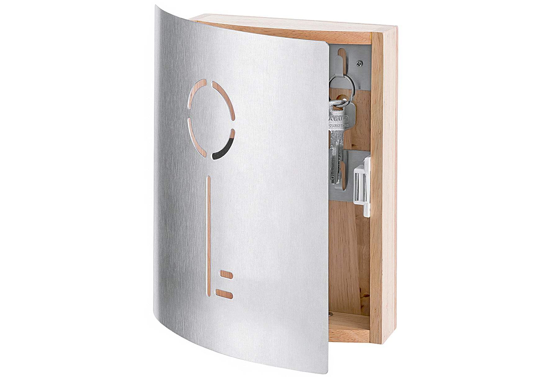 Zeller 'Schlüssel' (Key) 13846 Key Cabinet 21.5 x 6 x 24.5 cm Beech Wood and Stainless Steel