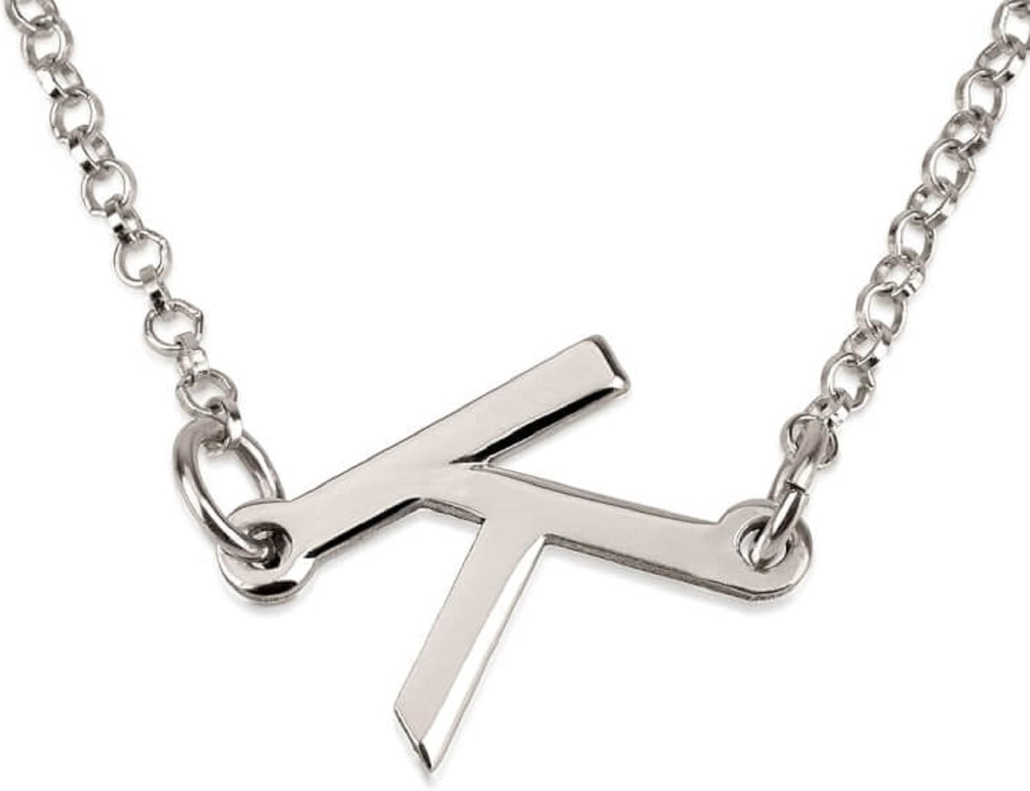 Personalized Custom Sterling Silver Slanted Initial Letter Necklace Jewelry