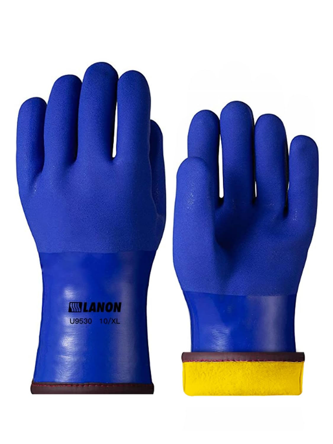 LANON PVC Waterproof Work Gloves, Heavy Duty Winter Gloves for Freezer Work, Chemical & Oil Resistant, Cashmere Lining, Non-Slip, Large