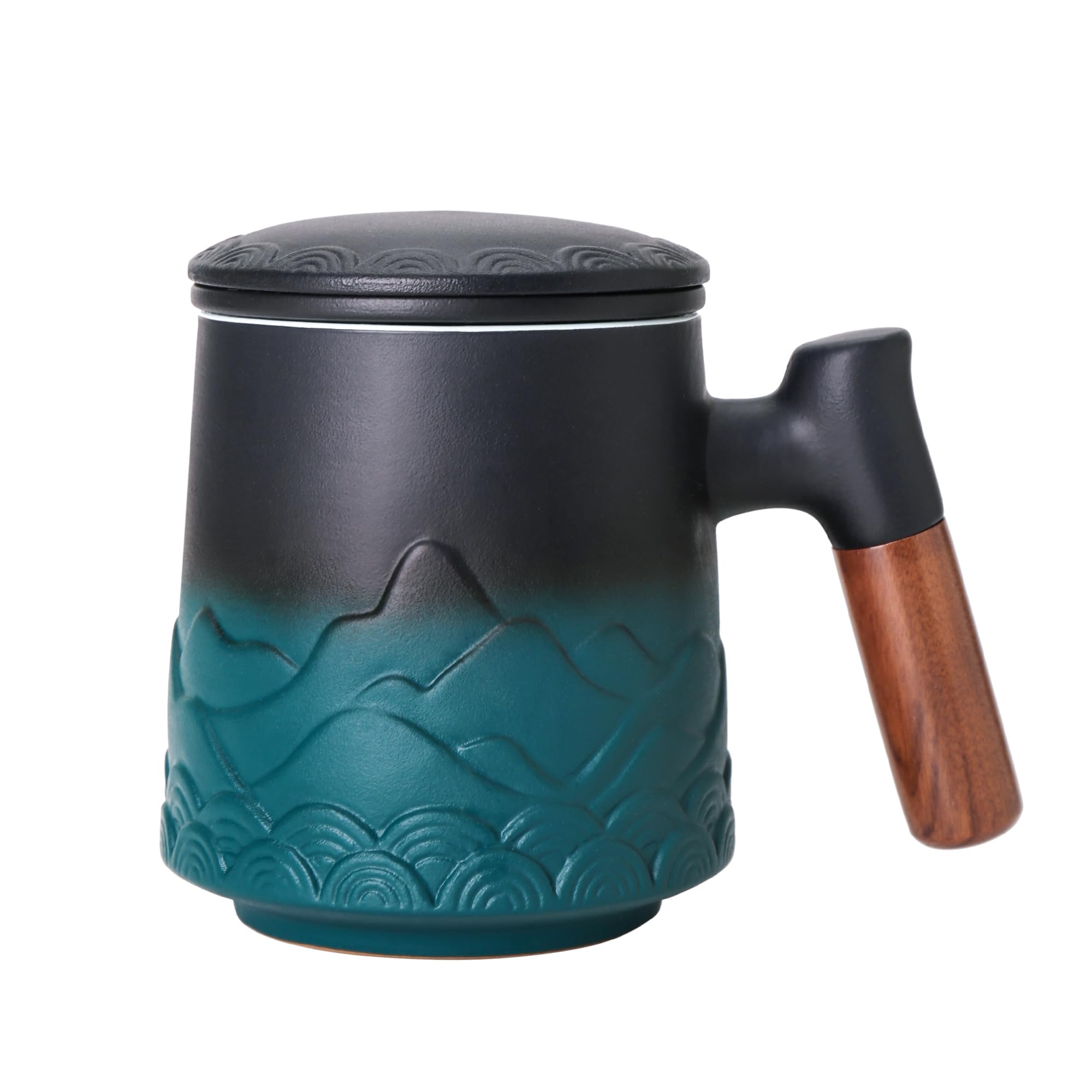 Zenoza Teetasse mit Deckel und Sieb, 500ml Große Keramik Teebecher, Teetassen Handgemacht, Geschenk für Teeliebhaber(Grün)