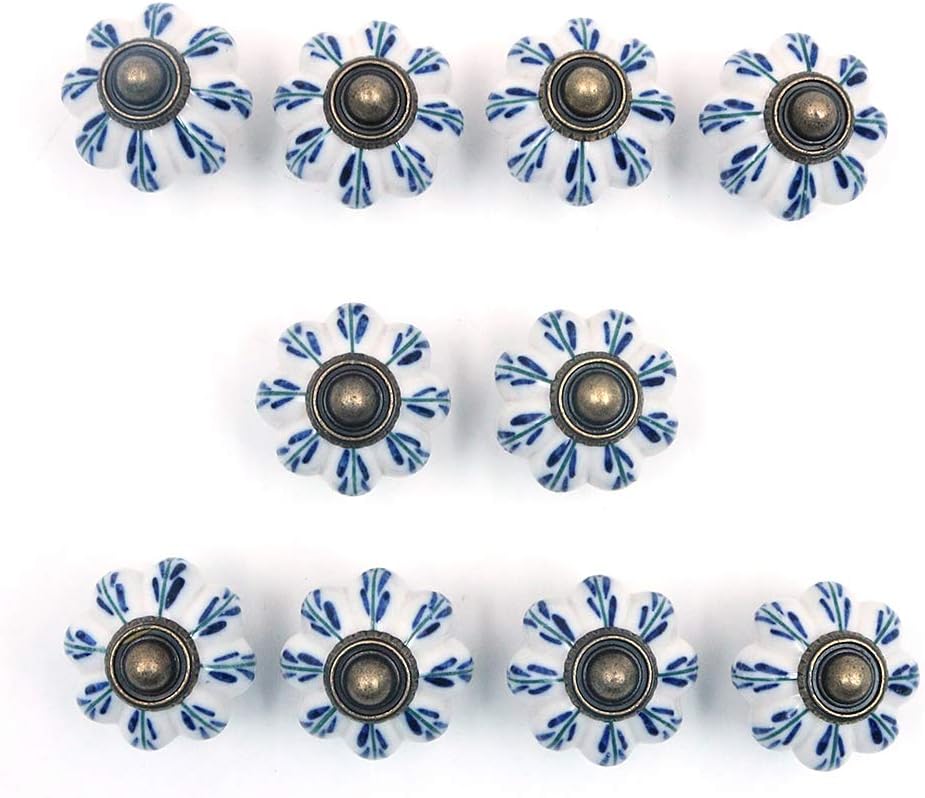Namvo 10Pcs Light Blue Collection Ceramic Metal Door Knobs Vintage Shabby Chic Cupboard Drawer Pull Handles with 10 Screws (3.8 x 3.3 x 0.03 cm) - Image 3