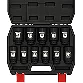 EMENTOL 11PCS 1/2-Inch Drive Spindle Axle Nut Impact Socket Set, CR-MO, 6 Point, Metric, 1/2" Dr. Deep Impact Socket Set, 27m
