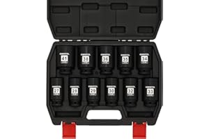 EMENTOL 11PCS 1/2-Inch Drive Spindle Axle Nut Impact Socket Set, CR-MO, 6 Point, Metric, 1/2" Dr. Deep Impact Socket Set, 27m