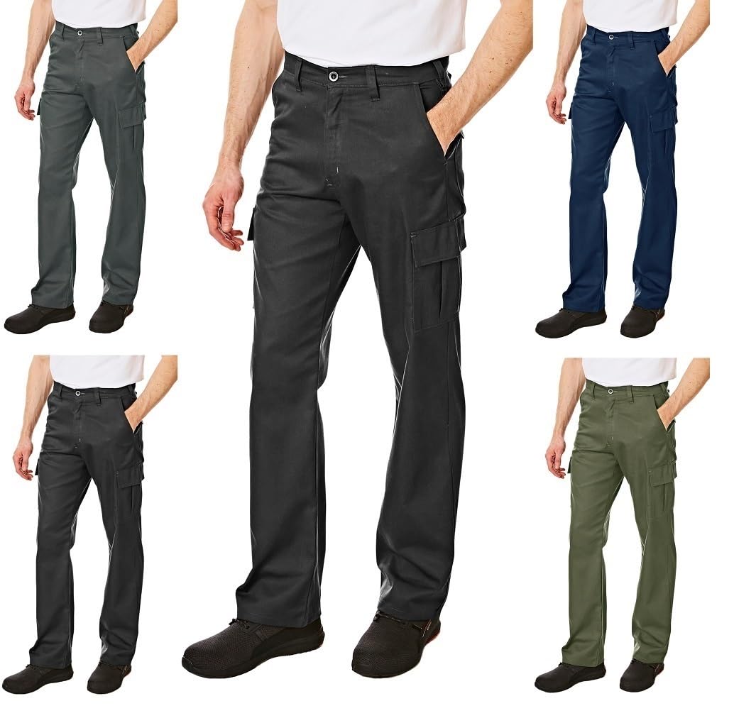 Lee Cooper Men's Cargo Trousers with Multi Pocket Easy Care Safety Workwear Pants Durable Heavy-Duty Work Trouser Regular Fit Button & Zip Closure Pant for Men Casual Wear (Black, 34W / 31L)