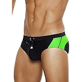 MIZOK Men's Swimwear Sexy Low Rise Bikini Briefs Quick Dry Swimsuit with Drawstring