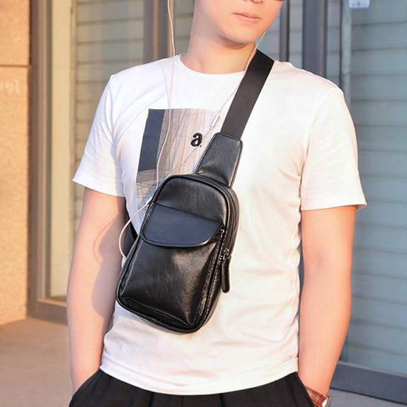 Men'S Chest Bag One Shoulder Bag Sloping Bag Small Bag Black Amazon.co