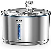 NPET Stainless Steel Cat Water Fountain, 1Gallon/135oz Automatic Pet Drinking Fountain Dog Water Dispenser Bowl with Water Level Window for Cats Indoor - WF210Plus