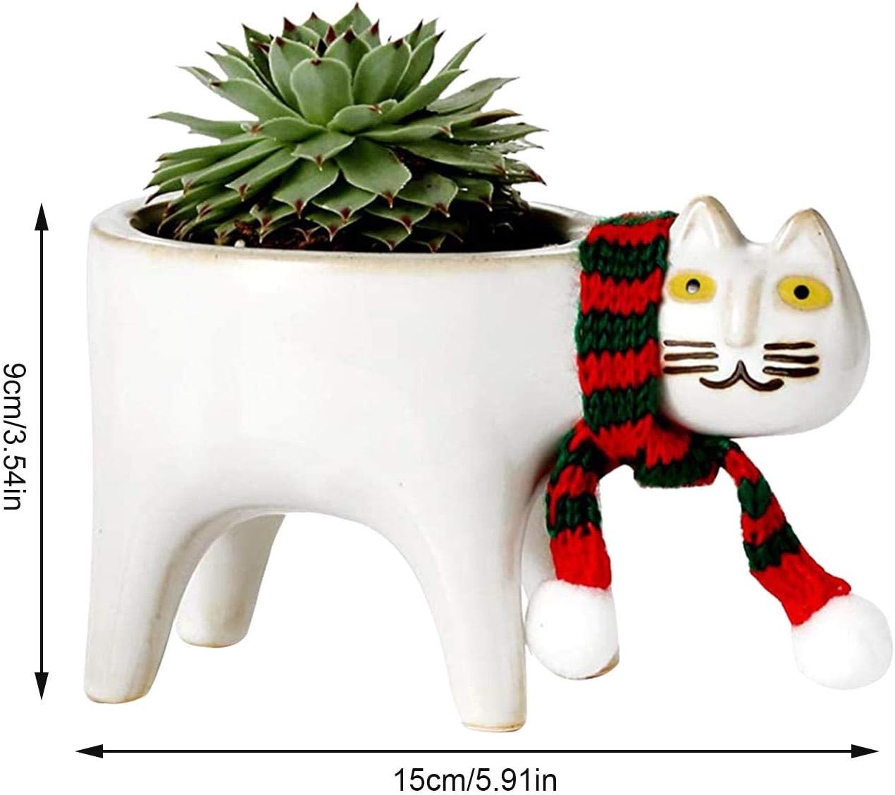 Sunnyushine Cat Planter,Ceramic Animal Succulent Planter Pots Gift, Ceramic Garden Pots Cute Cat Succulent Planter Plant Container - Image 3