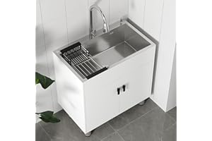MNUPUOL 19.6-29.5In Stainless Steel Laundry Sink with Pull-Down Faucet,with Cabinet Utility Sink,Free Standing Single Bowl Ki