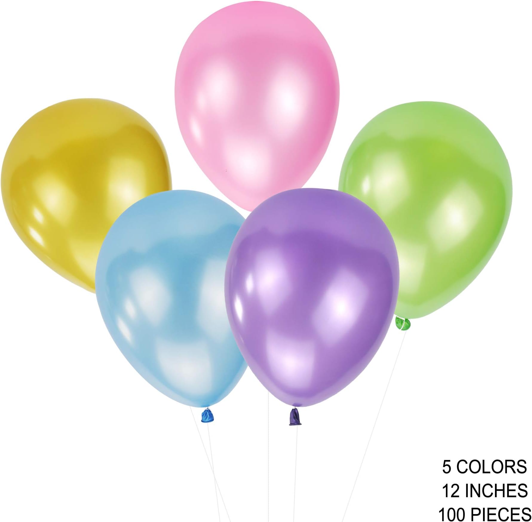 100 PCS 12 Inches Large Big Round Metallic Pearlescent Pearlized Rainbow Assorted Color Biodegradable Latex Balloons Bulk Helium Gas or Air Inflated for Kids Birthday Party Decorations Supplies Favors