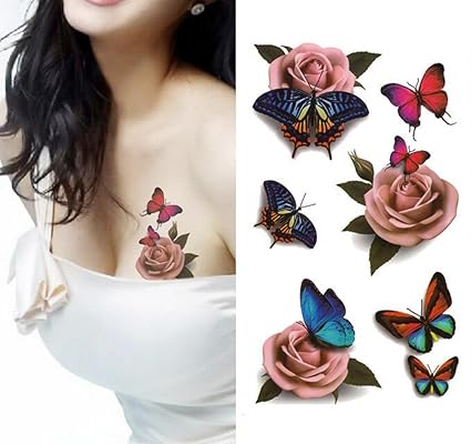 1 Hoja Temporales 3d Tatuajes Flor Adhesivo Para Brazo Hombros