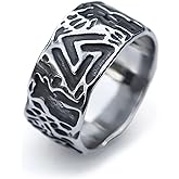 BAVIPOWER Viking Odin Valknut Ring Stainless Steel Vintage Unique Accessory for Men Women