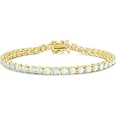 FANCIME Birthstone Bracelet 14K Gold Plated Tennis Bracelets Sterling Silver with Gold Plated Fine Jewelry Wedding Bridal Prom Birthday Gift for Women Her, Length 7.2 Inch Width 4mm
