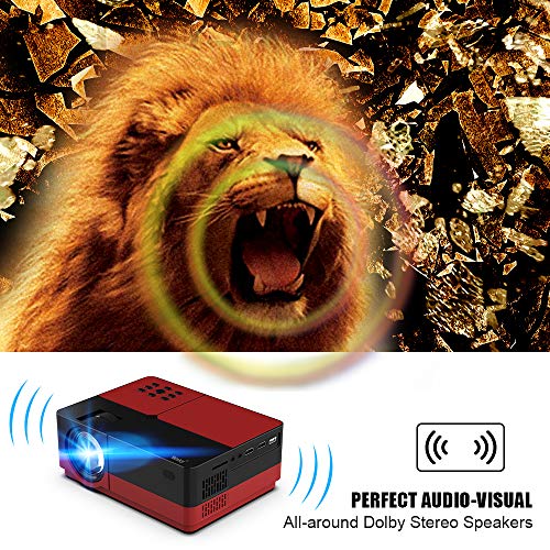 Wsky Portable Home Theater Video Projector - Newest 2019 3000Lux HD Video Projector - Support 1080P 1920x1080 Resolution - Perfect for Watching Movies Home Entertainment or Gift Giving (Red)