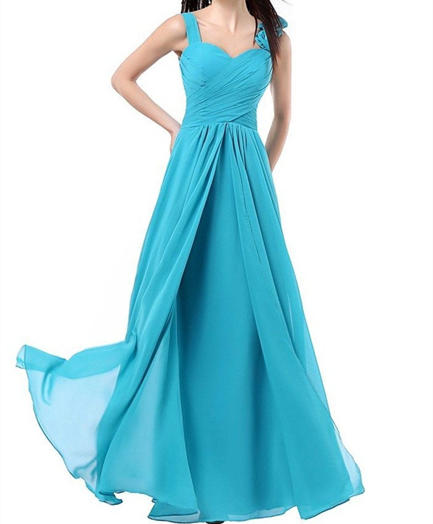 CharmingBridal Straps Chiffon Prom Party Long Bridesmaid Dresses Turquoise