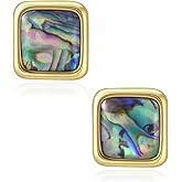 Hypoallergenic Square Abalone Shell Stud Earrings for Women, Vintage Boho Style, 14K Gold Plated Colorful Jewelry with 925 Sterling Silver Post, Gifts for Weddings, Sensitive Ears & Daily Wear