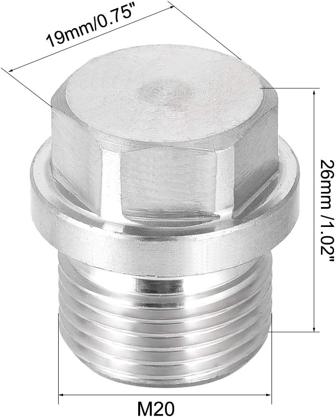 sourcing map M20 X 1.5 Male Outer Hex Head Plug - 304 Stainless Steel Solid Thread Corrosion Resistant Bung Plug Pipe Fitting 3Pcs - Image 3