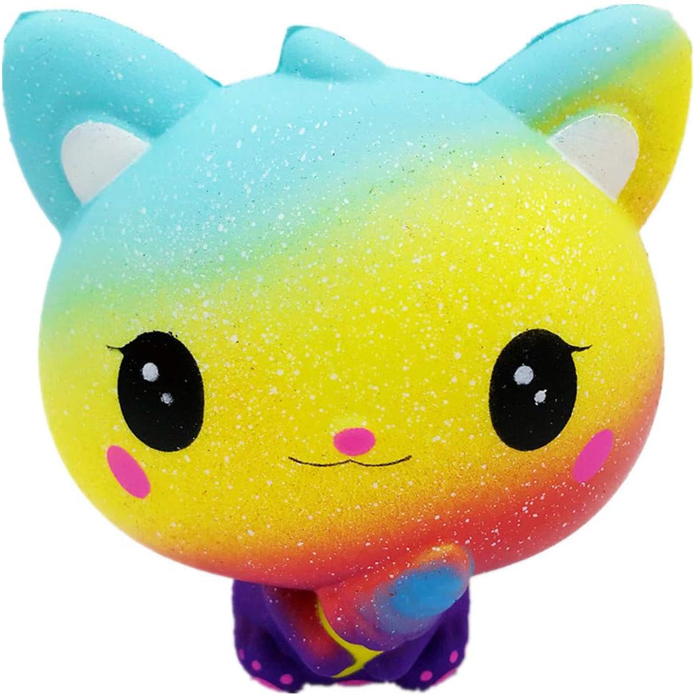 Squishy Galaxy Cat Scented CharmToy Slow Rising Squeeze Stress Reliever Toys Gifts (Yellow, 11X7X8cm)