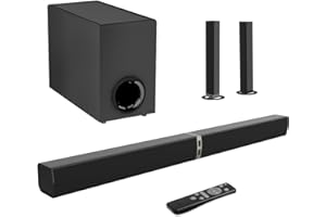 MZEIBO Sound bar with Subwoofer,120W Bluetooth 5.3 TV Soundbar Home Theater System with Wired Subwoofer,BT/ARC/Optical/AUX Co