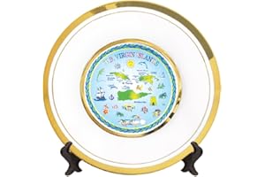 ROCKIN GEAR Decorative Mini Plate USVI Island Map Souvenir Gift Collectible Plate with Display Stand 6" Inch Ceramic Small Plate, Great St. Thomas United States Virgin Islands Gift Idea (U.S Virgin Islands)