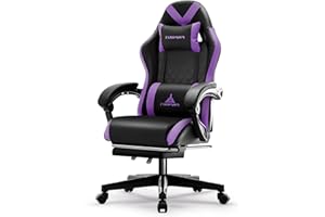 TUKAKA Gaming Chair,Ergonomic Massage Computer Office Desk Chair with Footrest,Pocket Spring Cushion,Reclining Leather Adjustable Gamer Chair with Headrest and Lumbar Support,Purple
