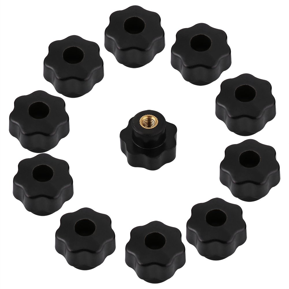 10pcs Universal Black Plastic Star Shape Head Clamping Nuts Knob Lathe Knob Handle M6*25 for Machine Tool