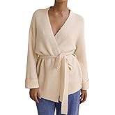 Wrap Sweater Cardigan for Women Long Sleeve V Neck Knit Coat with Belt Tie Waist Open Front Cardigan Outwear