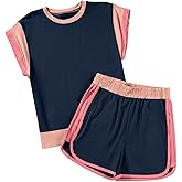 blibean Girls Summer Clothes Sets Kids Colorblock Matching Outfits Size 6-15 Years