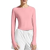 G4Free Long Sleeve Shirts for Women UV Protection Rash Guard Breathable Sun Shirt Running Workout Crop Tops Activewear(Pink,M)